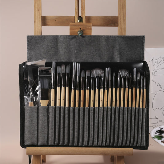 Gouache Pen Oil Painting Brush Nylon Hair 24 Brushes Suit Student Art Supplies